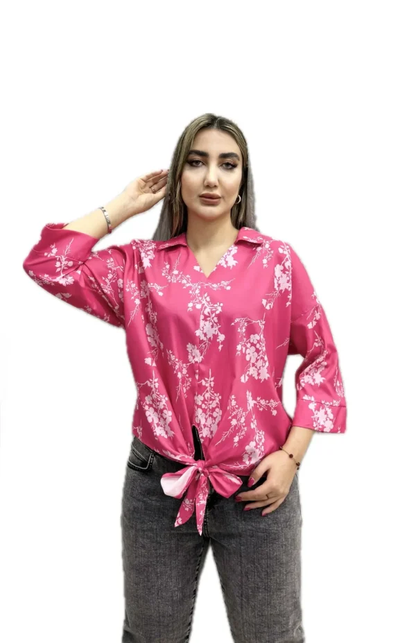 شومیز یقه برگرد جلو گره ای گلدار